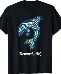 Blue Green Native American Seward AK Orca Killer Whale T-Shirt